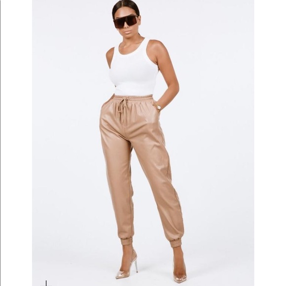 Sundar Bay x CES Nude Vegan Leather Joggers - Picture 3 of 8
